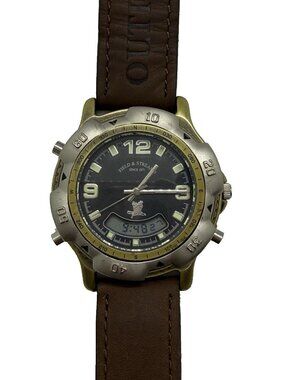 Field & Stream Men's Watch Analog & Digital Quartz Brown Leather Band F15GKSB